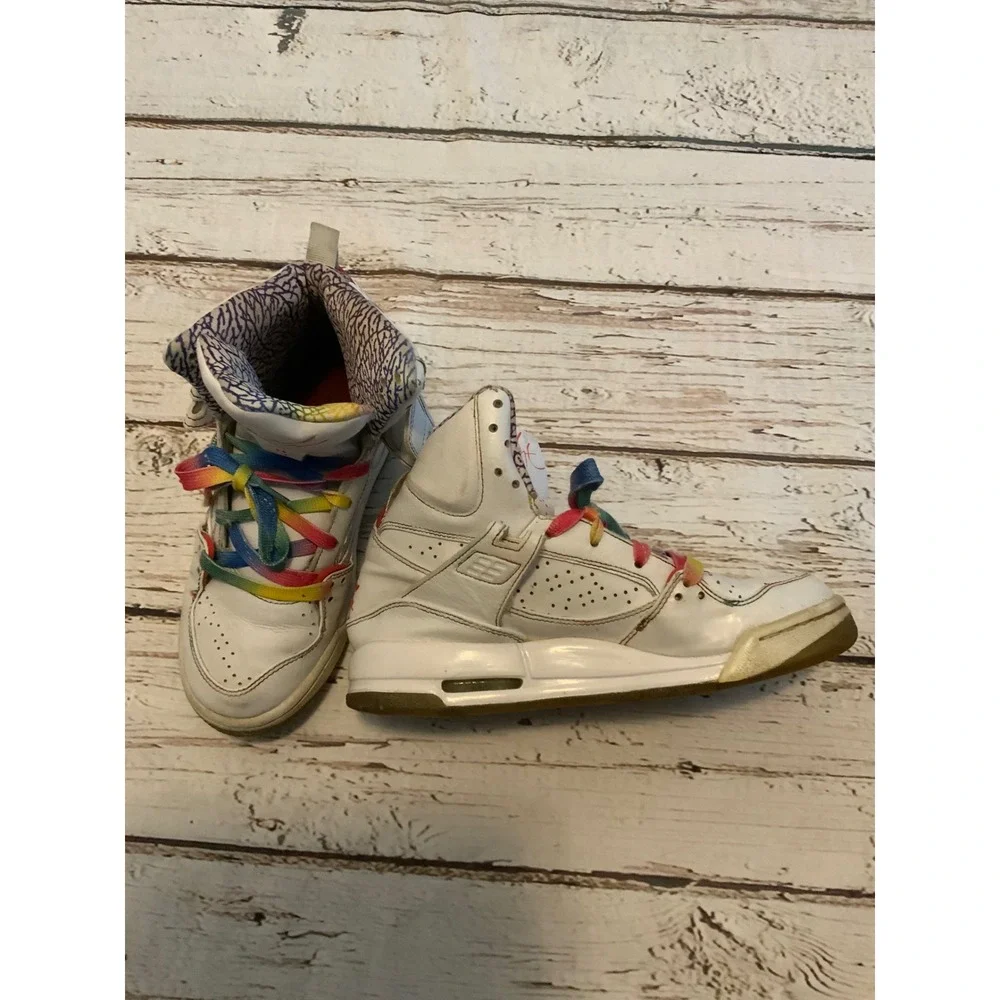 Nike Jordan Flight 45 High GS White‎ Rainbow Size 5.5Y Kids